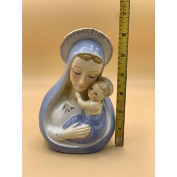 Vintage Virgin Mary Jesus Ceramic Planter Head And St Francis with Angels - Picture 6 of 11